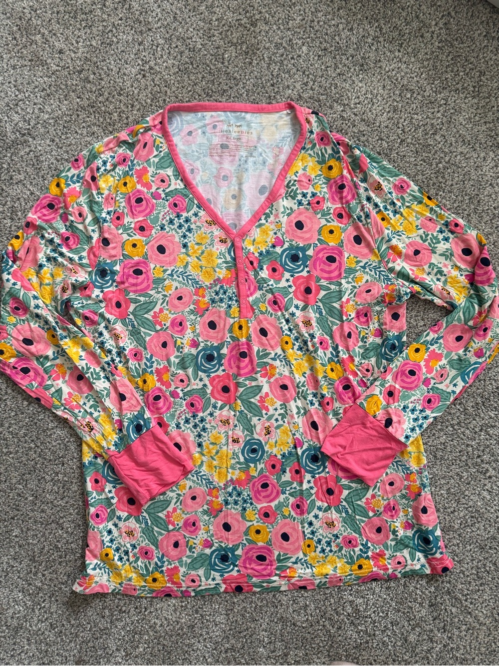 Little Sleepies Pink Floral Long Sleeve Pajama Top - Picture 2 of 4